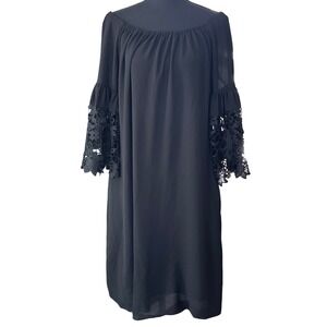 Ralph Lauren Off Shoulder Lace Bell Sleeve Dress Size 12 Black Romantic Gothic‎